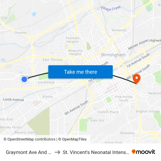 Graymont Ave And 11th St W to St. Vincent's Neonatal Intensive Care Unit map