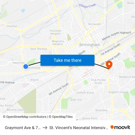 Graymont Ave & 7th St W to St. Vincent's Neonatal Intensive Care Unit map
