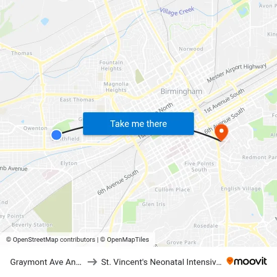 Graymont Ave And 5th Pl to St. Vincent's Neonatal Intensive Care Unit map