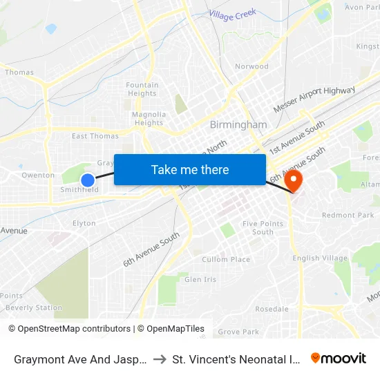 Graymont Ave And Jasper Rd (Elyton Villa to St. Vincent's Neonatal Intensive Care Unit map