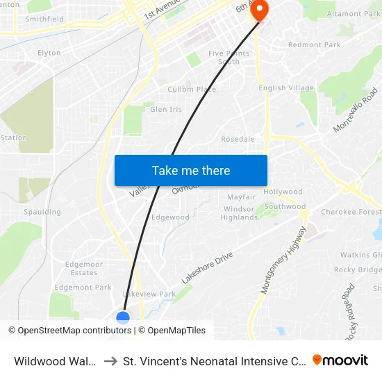 Wildwood Walmart to St. Vincent's Neonatal Intensive Care Unit map