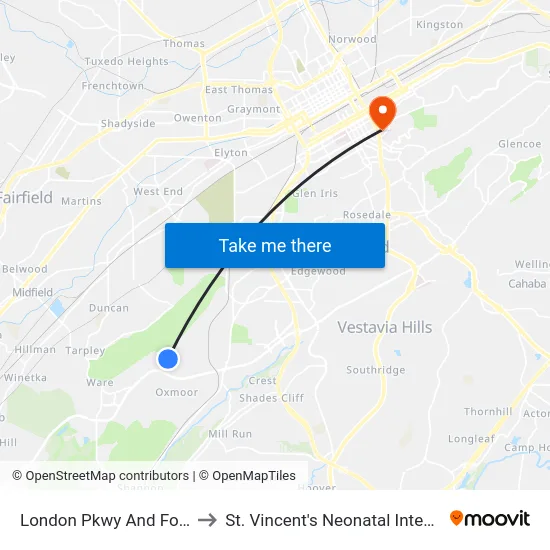 London Pkwy And Fortis College to St. Vincent's Neonatal Intensive Care Unit map