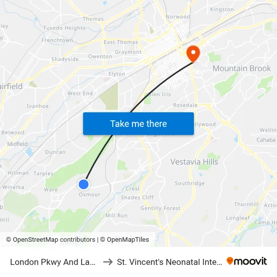 London Pkwy And Lakeshore Pkwy to St. Vincent's Neonatal Intensive Care Unit map
