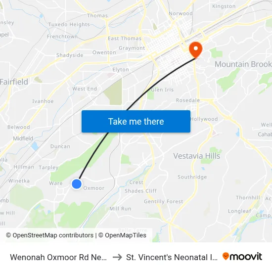Wenonah Oxmoor Rd Near Precision Grindin to St. Vincent's Neonatal Intensive Care Unit map
