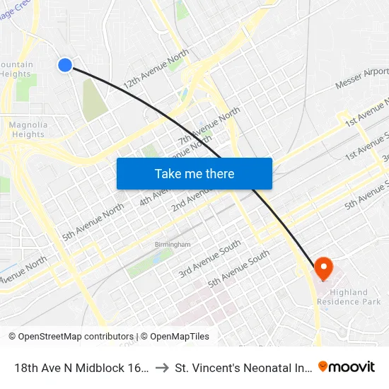 18th Ave N Midblock 16th St And 15th St to St. Vincent's Neonatal Intensive Care Unit map