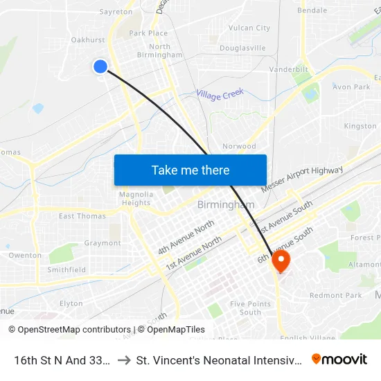 16th St N And 33rd St N to St. Vincent's Neonatal Intensive Care Unit map