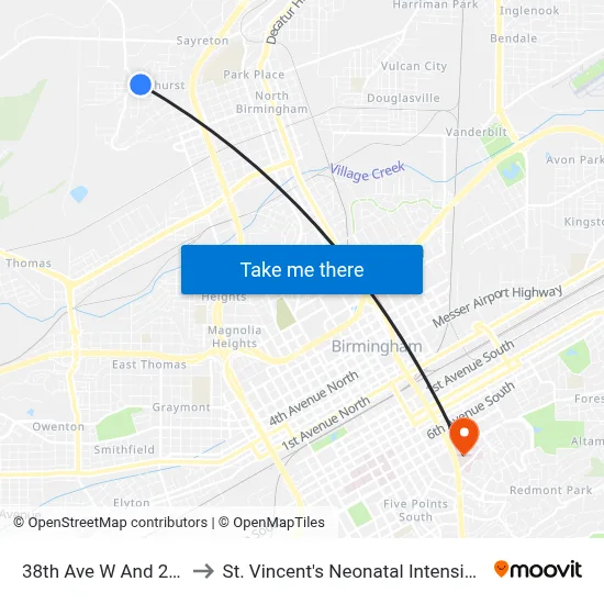 38th Ave W And 2nd St W to St. Vincent's Neonatal Intensive Care Unit map