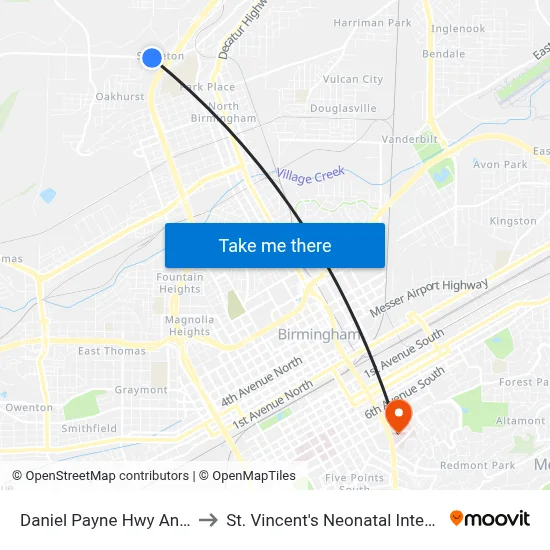 Daniel Payne Hwy And Church St to St. Vincent's Neonatal Intensive Care Unit map