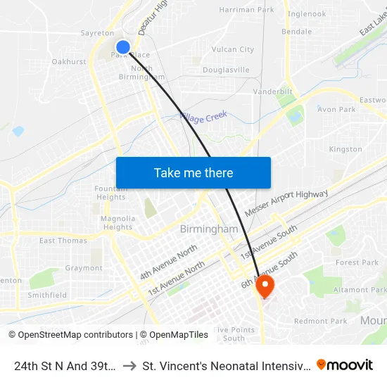 24th St N And 39th Ave N to St. Vincent's Neonatal Intensive Care Unit map