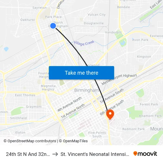 24th St N And 32nd Ave N to St. Vincent's Neonatal Intensive Care Unit map