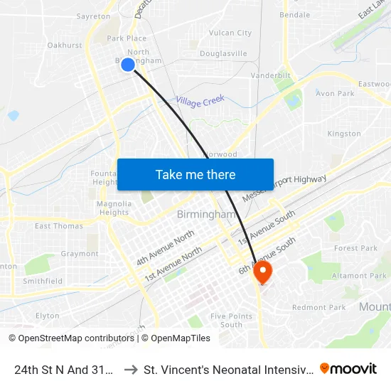 24th St N And 31st Ave N to St. Vincent's Neonatal Intensive Care Unit map