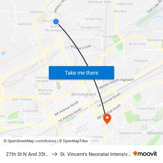 27th St N And 35th Ave N to St. Vincent's Neonatal Intensive Care Unit map