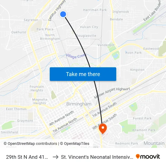 29th St N And 41st Ave N to St. Vincent's Neonatal Intensive Care Unit map