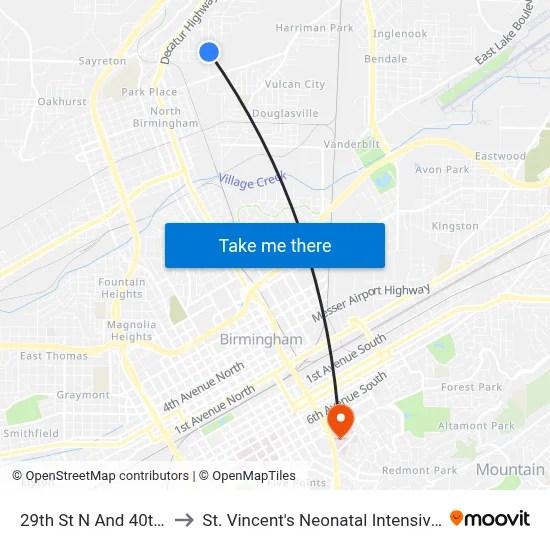 29th St N And 40th Ave N to St. Vincent's Neonatal Intensive Care Unit map