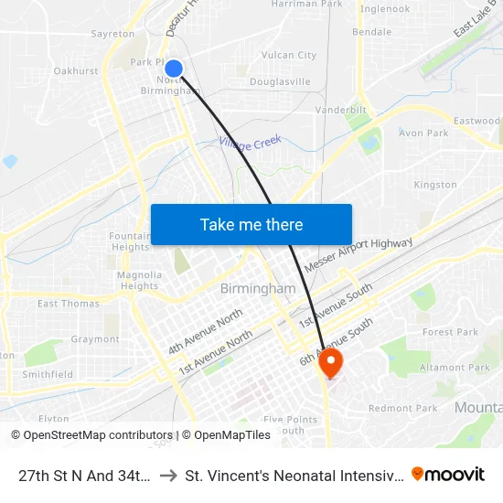 27th St N And 34th Ave N to St. Vincent's Neonatal Intensive Care Unit map
