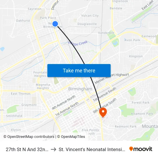 27th St N And 32nd Ave N to St. Vincent's Neonatal Intensive Care Unit map