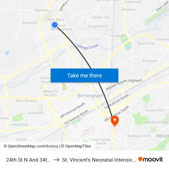 24th St N And 34th Ave N to St. Vincent's Neonatal Intensive Care Unit map