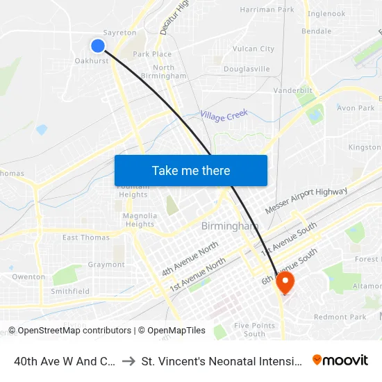 40th Ave W And Center St to St. Vincent's Neonatal Intensive Care Unit map