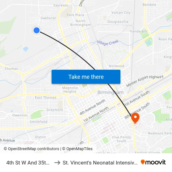 4th St W And 35th Ave W to St. Vincent's Neonatal Intensive Care Unit map