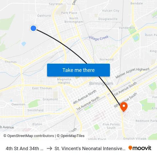 4th St And 34th Ave W to St. Vincent's Neonatal Intensive Care Unit map