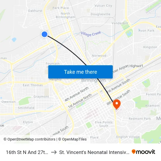 16th St N And 27th Ave N to St. Vincent's Neonatal Intensive Care Unit map
