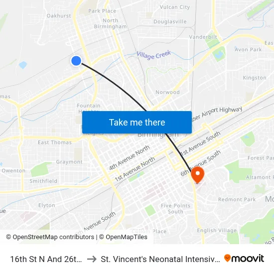 16th St N And 26th Ave N to St. Vincent's Neonatal Intensive Care Unit map