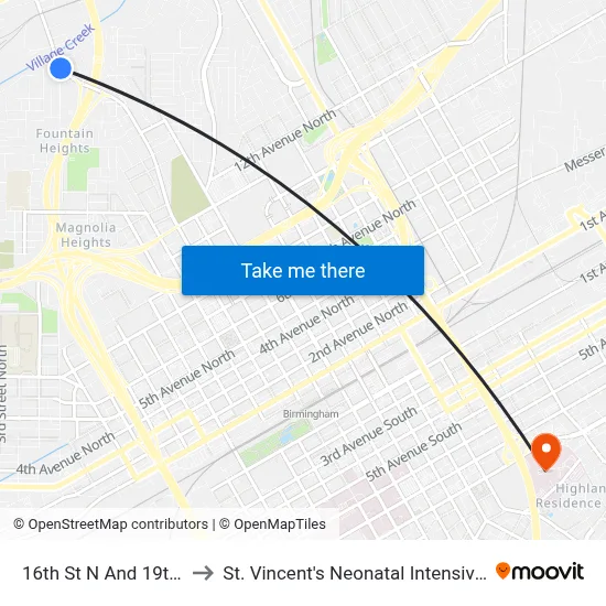 16th St N And 19th Ave N to St. Vincent's Neonatal Intensive Care Unit map