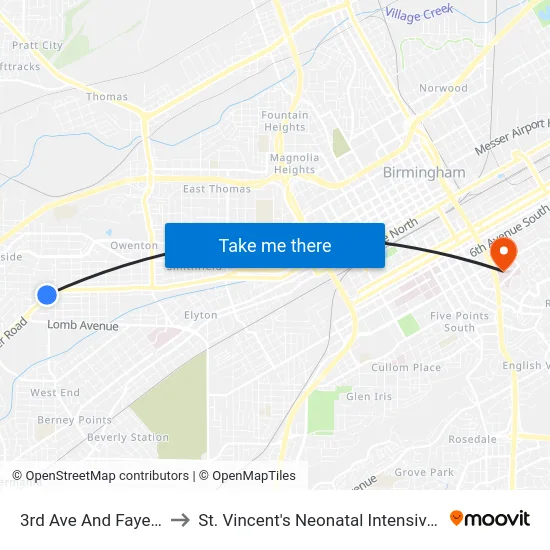 3rd Ave And Fayette Ave to St. Vincent's Neonatal Intensive Care Unit map