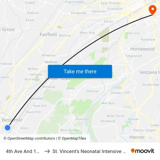 4th Ave And 13th St to St. Vincent's Neonatal Intensive Care Unit map