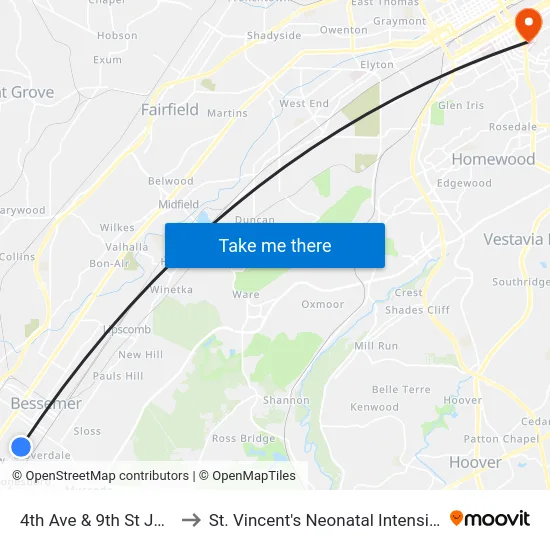 4th Ave & 9th St Jonesboro to St. Vincent's Neonatal Intensive Care Unit map