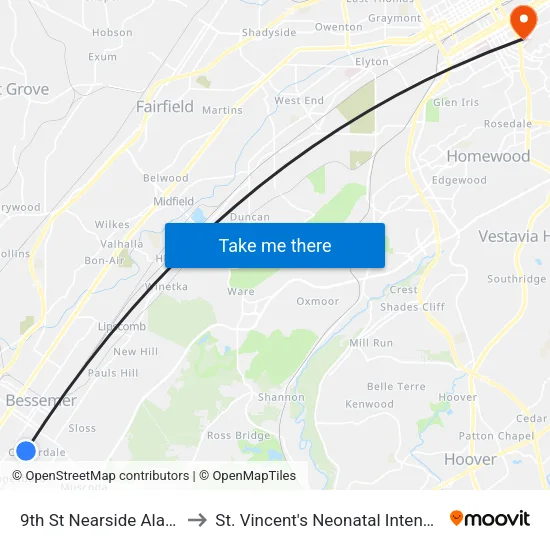 9th St Nearside Alabama Ave to St. Vincent's Neonatal Intensive Care Unit map