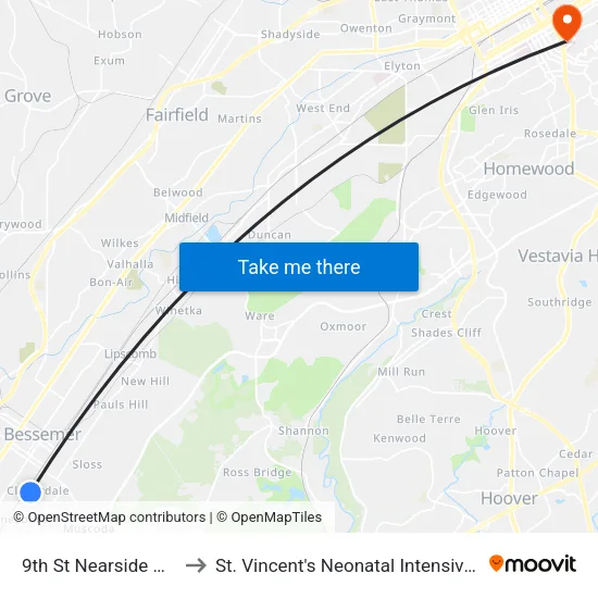9th St Nearside Hall Ave to St. Vincent's Neonatal Intensive Care Unit map