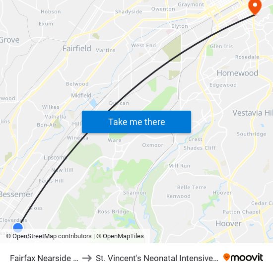 Fairfax Nearside 8th St to St. Vincent's Neonatal Intensive Care Unit map