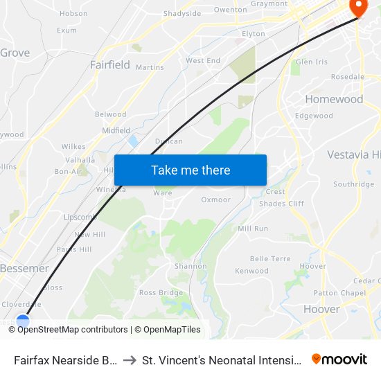 Fairfax Nearside Bryant St to St. Vincent's Neonatal Intensive Care Unit map