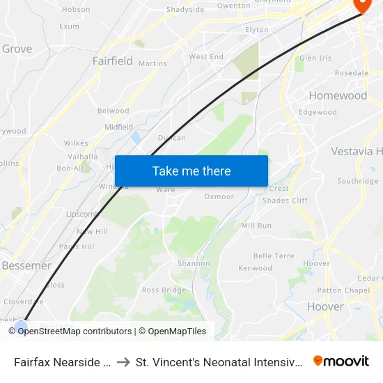 Fairfax Nearside Ray St to St. Vincent's Neonatal Intensive Care Unit map