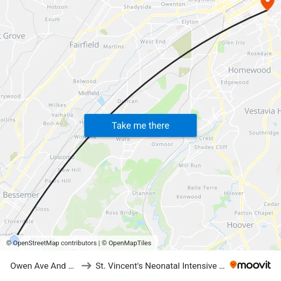 Owen Ave And Ray St to St. Vincent's Neonatal Intensive Care Unit map