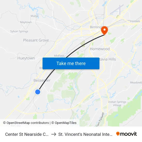 Center St Nearside Chestnut Ave to St. Vincent's Neonatal Intensive Care Unit map