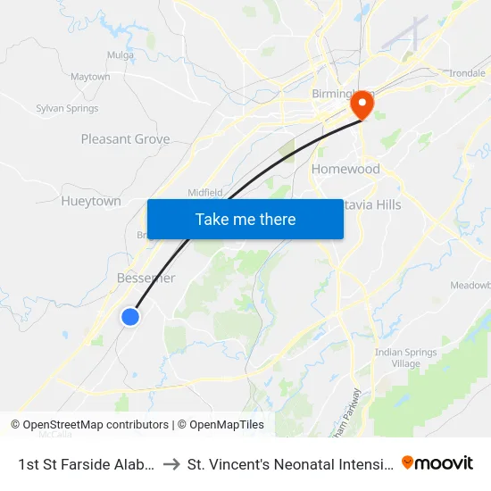 1st St Farside Alabama Ave to St. Vincent's Neonatal Intensive Care Unit map