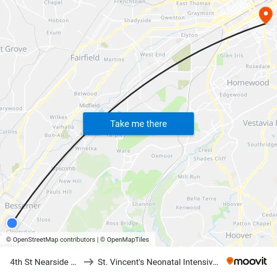 4th St Nearside 11th St to St. Vincent's Neonatal Intensive Care Unit map