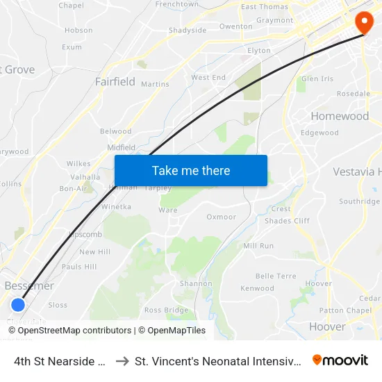4th St Nearside 13th St to St. Vincent's Neonatal Intensive Care Unit map