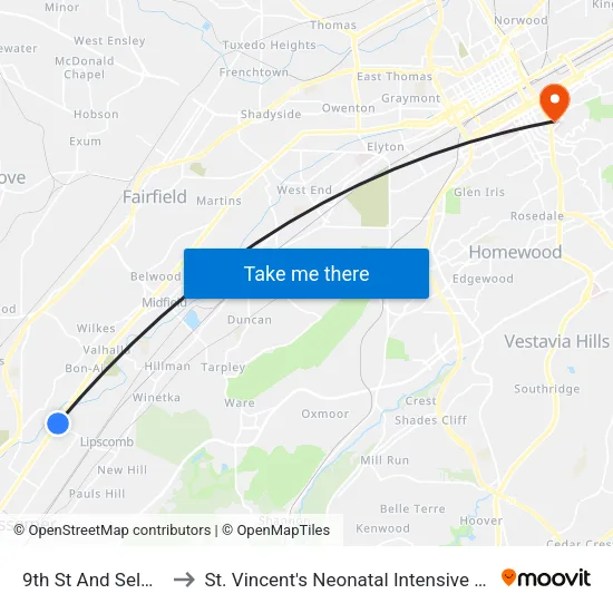 9th St And Selma Rd to St. Vincent's Neonatal Intensive Care Unit map