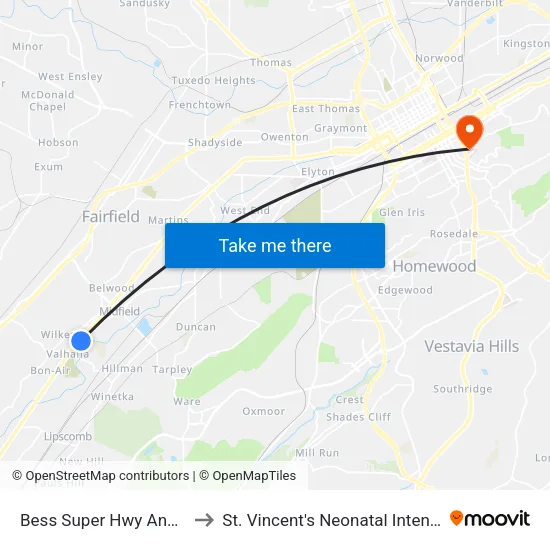 Bess Super Hwy And Jcceo (Ib) to St. Vincent's Neonatal Intensive Care Unit map
