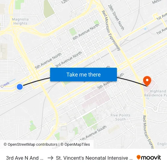 3rd Ave N And 7th St to St. Vincent's Neonatal Intensive Care Unit map