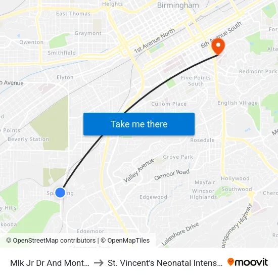 Mlk Jr Dr And Montevallo Rd to St. Vincent's Neonatal Intensive Care Unit map