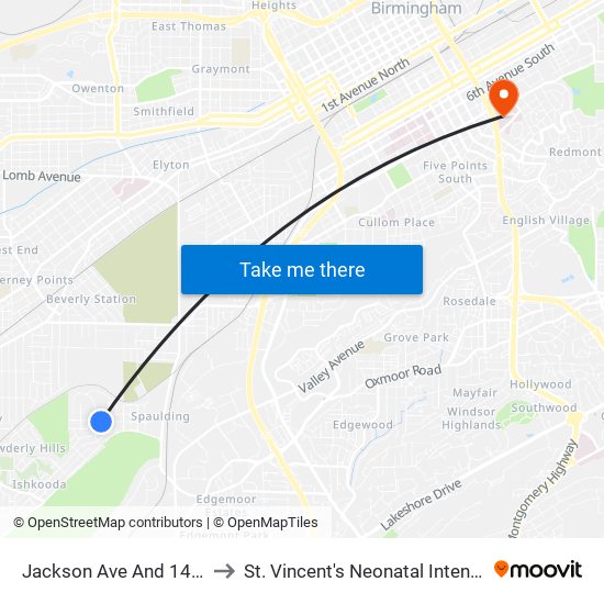 Jackson Ave And 14th Way SW to St. Vincent's Neonatal Intensive Care Unit map