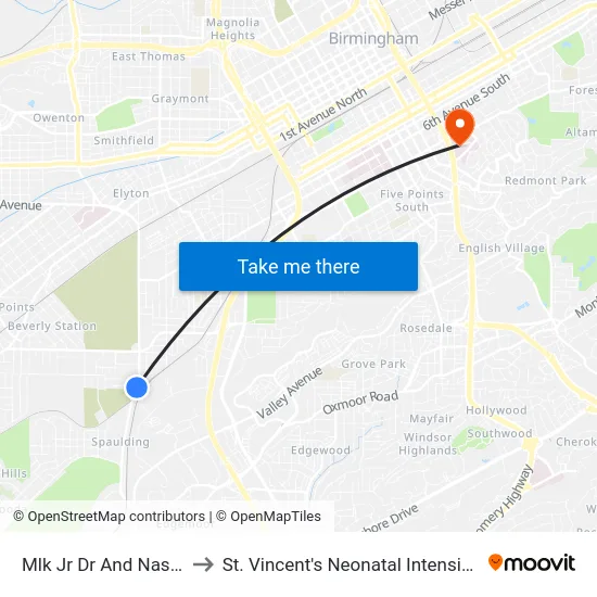 Mlk Jr Dr And Nassau Ave to St. Vincent's Neonatal Intensive Care Unit map
