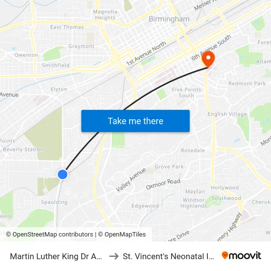 Martin Luther King Dr And Mason Ave (Ib) to St. Vincent's Neonatal Intensive Care Unit map
