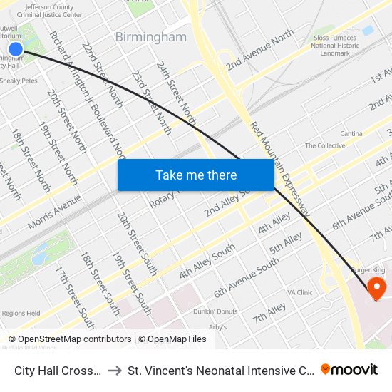 City Hall Crosswalk to St. Vincent's Neonatal Intensive Care Unit map