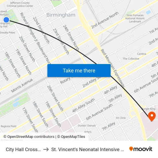 City Hall Crosswalk to St. Vincent's Neonatal Intensive Care Unit map