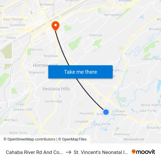 Cahaba River Rd And Colony Park Dr (Chev to St. Vincent's Neonatal Intensive Care Unit map